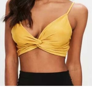 🌸Revamped bright yellow twist tie crop top